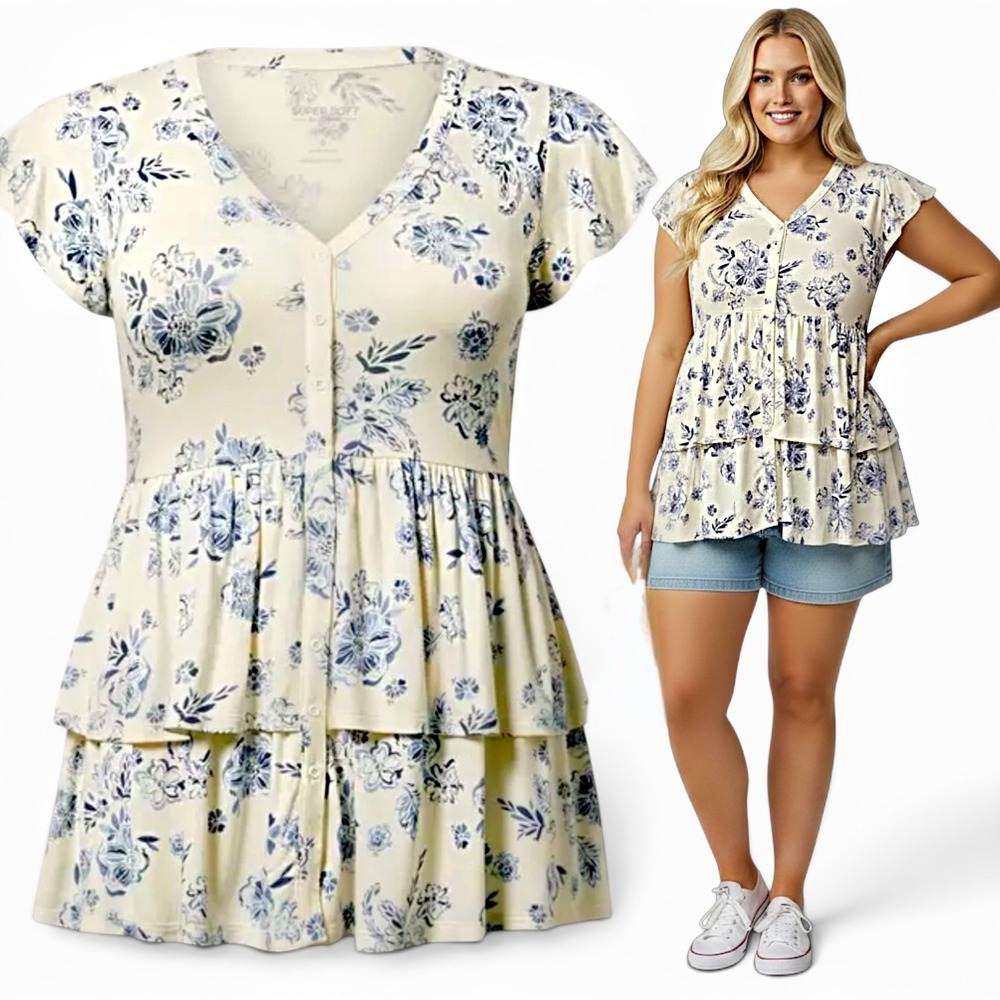 TORRID Super Soft Button Front Tiered‎ Babydoll Top NWT Size 2X